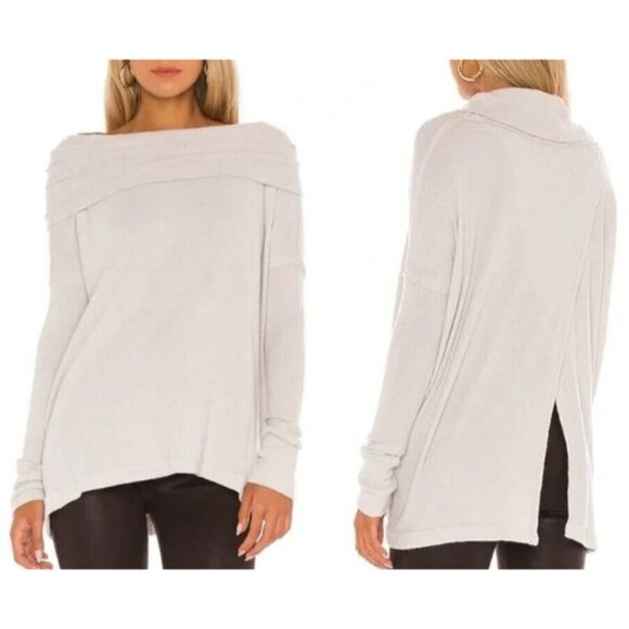 Free People Cream Open Back Juicy Long Sleeve Thermal Cowl Neck Top Medium New - Picture 1 of 5